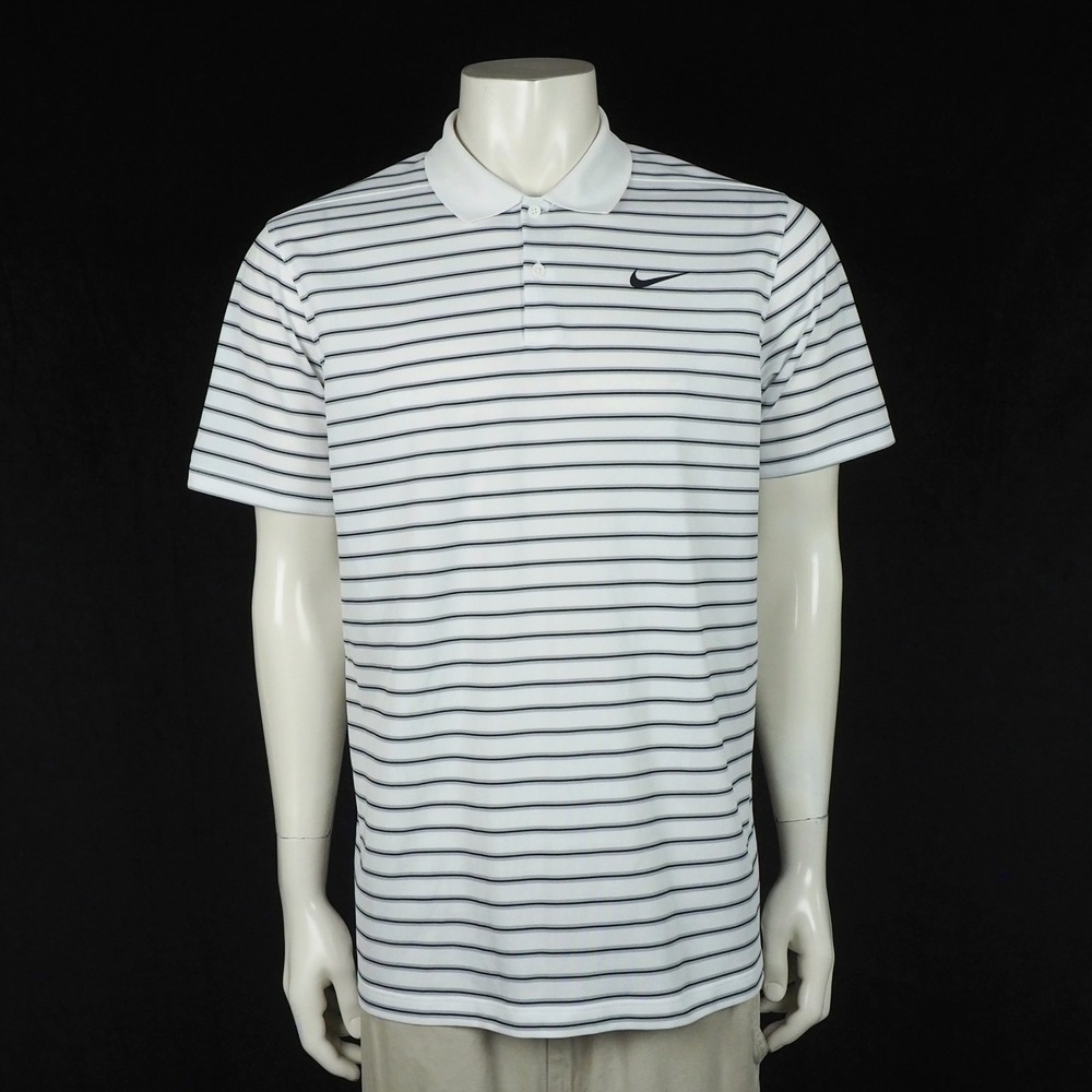 Nike Golf Victory Polo Shirt Mens Large White Black Striped Dri-Fit Performance